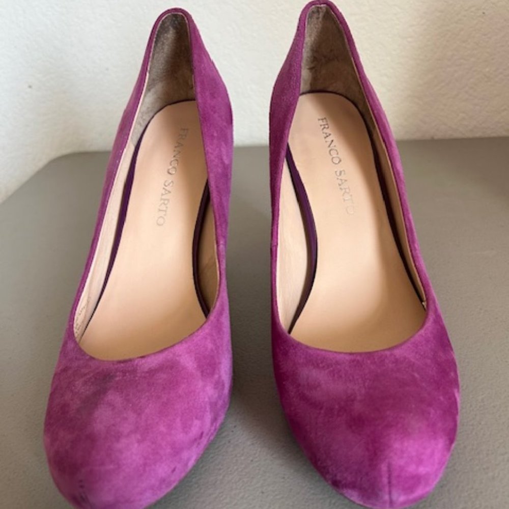 Franco Sarto Cicero Purple Suede Seamed Almond Toe Platform Heels 10m